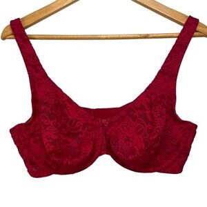 Cacique Red Unlined Full Coverage Underwire‎ Lace Bra Size 40D